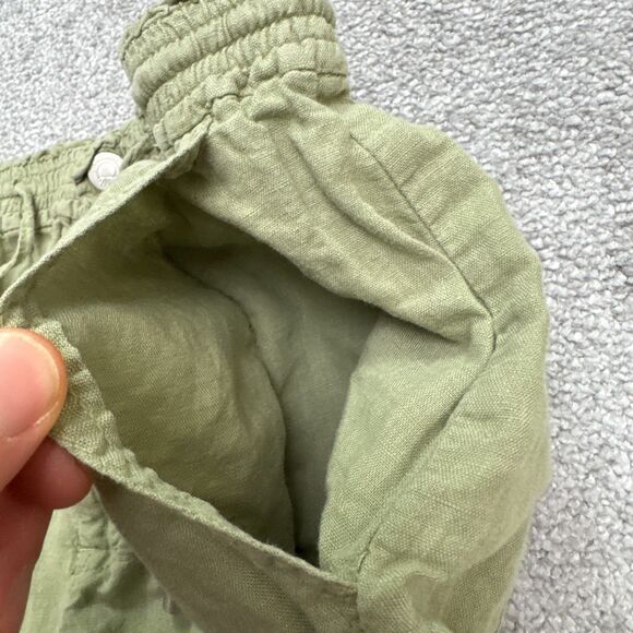 Zara Linen Ankle Straight Leg Trouser Pants Womens Medium Green Elastic Waist - Picture 5 of 15